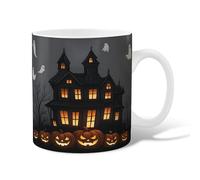 Haunted House Ceramic Coffee Mug, Halloween Spooky Pumpkins Ghosts Halloween Black Novelty Work Drinking Mugs with Handle Gift for Friends Family Co-Worker Lovers Eldership Senior 15 Oz