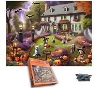 Haunted House Dog Puzzle - 500 Piece Halloween Jigsaw Puzzle for Adults & Kids - Spooky Featuring Trick-or-Treating Dogs in Costumes - Fun Animal Halloween