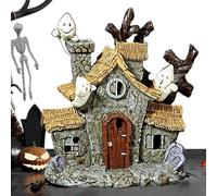 Haunted House Figurine - 1 Piece Resin Illuminated House Spooky House for Shelf Decoration, Glowing Statue with LED Lights, Halloween Table Decoration for Home Desks