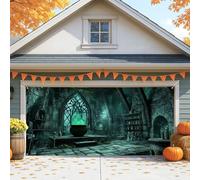 Haunted House Garage Door Cover, Spooky Witch's Potion Room Large Garage Door Decorations, Halloween Indoor and Outdoor Party Background Decor 157x71 Inch