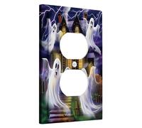 Haunted House Ghost Light Switch Cover Plates/Outlet Covers, Spooky Halloween Decor, Dark Night Theme, Thermoplastic Wall Plates,Standard Size Single Duplex Outlet