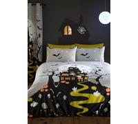 'Haunted House' Glow in the Dark Halloween Duvet Cover Set Bedlam Grey Double