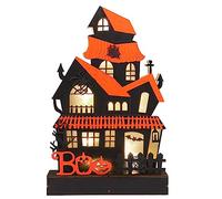 Haunted House Halloween Decor, Light-Up Wooden Tabletop - Battery Operated Indoor Decoration for Home, Desk & Fireplace