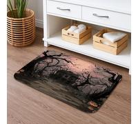 Haunted House Halloween Quick Dry Bath Mat, Creepy Black Trees Pumpkin Absorbent Non Slip Shower Mat, Gothic Flannel Washable Bath Rugs Decorative 20x32 Inch