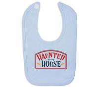Haunted House Halloween Statement Cotton Baby bib - Pastel Blue