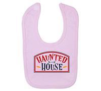 Haunted House Halloween Statement Cotton Baby bib - Pastel Pink