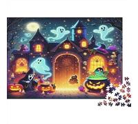 Haunted House Jigsaw Puzzle 1000 Piece Jigsaw Puzzle for Adults Halloween Night Ghost Scene Paper Relaxing 38x26cm/1000pcs