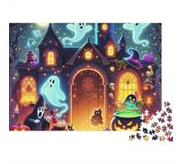 Haunted House Jigsaw Puzzle 1000 Piece Jigsaw Puzzle Paper for Adults Halloween Ghost Night Puzzle Game for Family Relaxation Gift 52x38cm/1000pcs