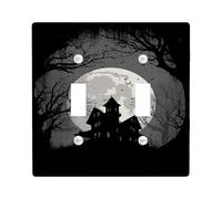 Haunted House Light Switch Cover Plate/Outlet Covers, Black Moonlit Design for Halloween Decor, Thermoplastic Wall Plates, Standard Size Double Toggle