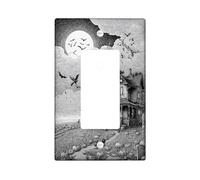 Haunted House Light Switch Cover Plate/Outlet Covers, Black White Spooky Design for Halloween Decor, Thermoplastic Wall Plates, Standard Size Single Rocker