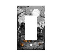 Haunted House Light Switch Cover Plates/Outlet Covers, Black and Orange Halloween Design for Wall Decor, Thermoplastic Wall Plates, Standard Size Single Rocker