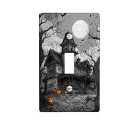 Haunted House Light Switch Cover Plates/Outlet Covers, Black and Orange Halloween Design for Wall Decor, Thermoplastic Wall Plates, Standard Size Single Toggle