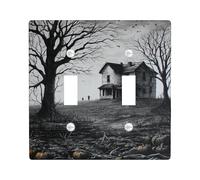 Haunted House Light Switch Cover Plates/Outlet Covers, Black White Spooky Design for Fall Decor, Thermoplastic Wall Plates, Standard Size Double Toggle