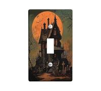 Haunted House Light Switch Cover Plates/Outlet Covers, Halloween Pumpkin Moon Design, Spooky Vintage Style, Fall Home Decor, Thermoplastic Wall Plates, Standard Size Single Toggle