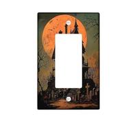 Haunted House Light Switch Cover Plates/Outlet Covers, Halloween Pumpkin Moon Design, Spooky Vintage Style, Fall Home Decor, Thermoplastic Wall Plates, Standard Size Single Rocker
