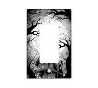 Haunted House Light Switch Cover Plates/Outlet Covers, Spooky Black White Design for Halloween Decor, Thermoplastic Wall Plates, Standard Size Single Rocker