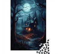 Haunted House Night 1000 Pieces Sturdy Cardboard Diy Jigsaw Puzzle Adult Jigsaws Educational Challenge Gifts Gift Idea 52x38cm/1000pcs