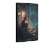 Haunted House Porch Pumpkin Head Print Canvas Poster Wall Art Decor Print Picture Paintings for Living Room Bedroom Decoration 16x24inch(40x60cm)
