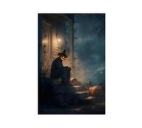 Haunted House Porch Pumpkin Head Print Canvas Poster Wall Art Decor Print Picture Paintings for Living Room Bedroom Decoration 12x18inch(30x45cm)