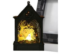 Haunted House - Pumpkin Halloween Lantern for Creepy Nighttime Accent | Iron Construction with Flameless Candle Insert, Classic Castle Shape, Glowing Light Effect for Tabletop Porch Holiday Ornament