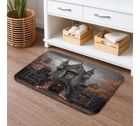 Haunted House Quick Dry Bath Mat, Gothic Dark Castle Absorbent Non Slip Shower Mat, Spooky Memory Foam Washable Bath Rugs for Halloween Bathroom Decor 16x24 Inch