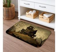 Haunted House Quick Dry Bath Mat, Halloween Pumpkin Design Absorbent Non Slip Shower Mat, Vintage Flannel Washable Bath Rugs for Bathroom Decor 20x32 Inch