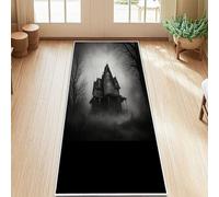 Haunted House Runner Rug, Halloween Gothic Bare Trees Fog Halloween Black Non-Slip Carpets Fade Resistant Home Aesthetic for Kitchen Bathroom Entryway Bedside Decor 2x5 Ft