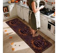 Haunted House Runner Rug, Spooky Festive Pumpkins Bats Halloween Violet Low Pile Sponge Soft Rectangle Carpet Stain Resistant for Kitchen Entryway Bedside Doorway Hallway Decor 2x8 Ft