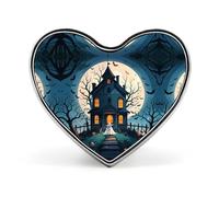 Haunted House Tree Witch Halloween Badge Heart Design, Cute ID Badge Holder for Woker, Metal Badge Brooch, Love Heart Lapel Pins for Men Women Doctor Gift Backpacks and Coat Accessories