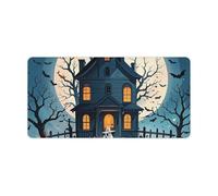 Haunted House Tree Witch Halloween Desk Mat Non-Slip Office Desk Mat 23.6" X 11.8" Large Mouse Pad with Rubber Base Waterproof Desk Writing Pad for Office and Home