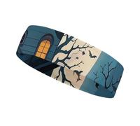 Haunted House Tree Witch Halloween Headband Moisture Wicking, Breathable Athletic Sweat Bands for Outdoor Sports, Mens Woman Running Hair Bands for Basketball, Tennis, Baseball, Soccer