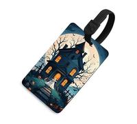 Haunted House Tree Witch Halloween Luggage Tag Cute Unique Travel Bag Tag Personalized Luggage Tag ID Label Address Card and Durable Round Ring Travels Gift Airport Essentials Black-Style