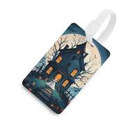 Haunted House Tree Witch Halloween Luggage Tag Cute Unique Travel Bag Tag Personalized Luggage Tag ID Label Address Card and Durable Round Ring Travels Gift Airport Essentials White-Style