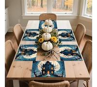 Haunted House Tree Witch Halloween Place Mat for Kitchen, Non-Slip Placemats for Restaurant, Heat Resistant Table Mats 30x45cm*6 for Home, Washable Flax Place Mat for Hotel, Party, Wedding