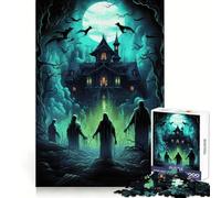 Haunted House with Ghosts And Bats Adults 1000 Piece Jigsaw Puzzle Brain Think Bright Detail Real Challenge Room Accent (38x26cm)