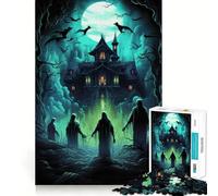 Haunted House with Ghosts And Bats Adults 1000 Piece Jigsaw Puzzle Brain Think Bright Detail Real Challenge Room Accent (38x26cm)