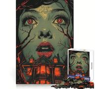 Haunted House with Terrified Woman And Glowing Eyes Jigsaw Puzzles for Teenagers 1000 Brain Think Precise Cut Real Challenge Art Piece (38x52cm)