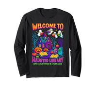 Haunted Library Halloween Bookish Retro Salem Long Sleeve T-Shirt