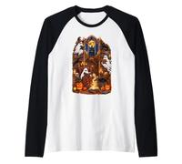 Haunted Library Librarian Halloween Book Lover Raglan Baseball Tee