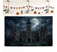 Haunted Mansion Backdrop, Gothic Dark Bats Moon Halloween Black Decorations Backdrops for Home Room Wall Celebration Display Decor 71x43 Inch
