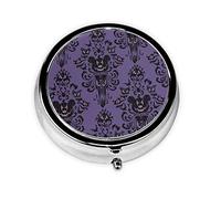 Haunted Mansion Horror Round Pill Box 3 Compartment Portable Pill Case Cute Pill Organizer for Pocket, Purse, Medicine, Tablet Vitamin