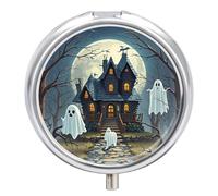 Haunted Mansion Pill Box Case with 3 Individual Compartments Compact Portable Medication Management Mini Small Pill Organizer for Vitamins Medication Fish Oil Supplements