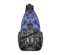 Haunted Mansion Printed Sling Bag Crossbody Backpack for Men Women, Versatile Casual Shoulder Chest Bag for Running Hiking Cycling Travel Work