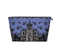 Haunted Mansion Printed Toiletry Bag for Women Girl Portable Travel Cosmetic Bag Leather Makeup Pouch Organizer with Silver Zipper