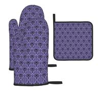 Haunted Mansion Printing 3 Pcs Oven Mitts And Pot Holders Set,High Heat Resistant Kitchen Gloves For Baking Grilling