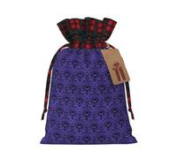 Haunted Mansion Printing Cute Color Matching Plaid Christmas Bag Drawstring Design For Christmas Party Gift Packaging