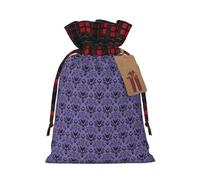 Haunted Mansion Printing Cute Color Matching Plaid Christmas Bag Drawstring Design For Christmas Party Gift Packaging