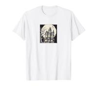Haunted Mansion Spooky Moon Bats Gothic Art Print Value Graphic T-Shirt, Men, White, XL