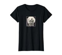 Haunted Mansion Spooky Moon Bats Gothic Art Print Value Graphic T-Shirt, Women, Black, M