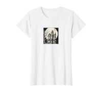 Haunted Mansion Spooky Moon Bats Gothic Art Print Value Graphic T-Shirt, Women, White, L